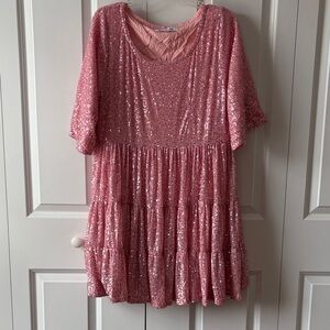 Amazing Lace pink sequin babydoll dress Size Large